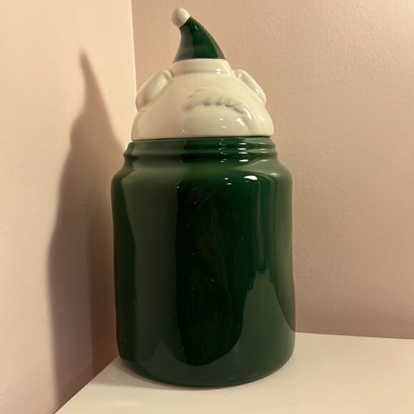 Rae Dunn SANTA PAWS Canister with Figural Dog Lid, Green and White - Picture 4 of 11